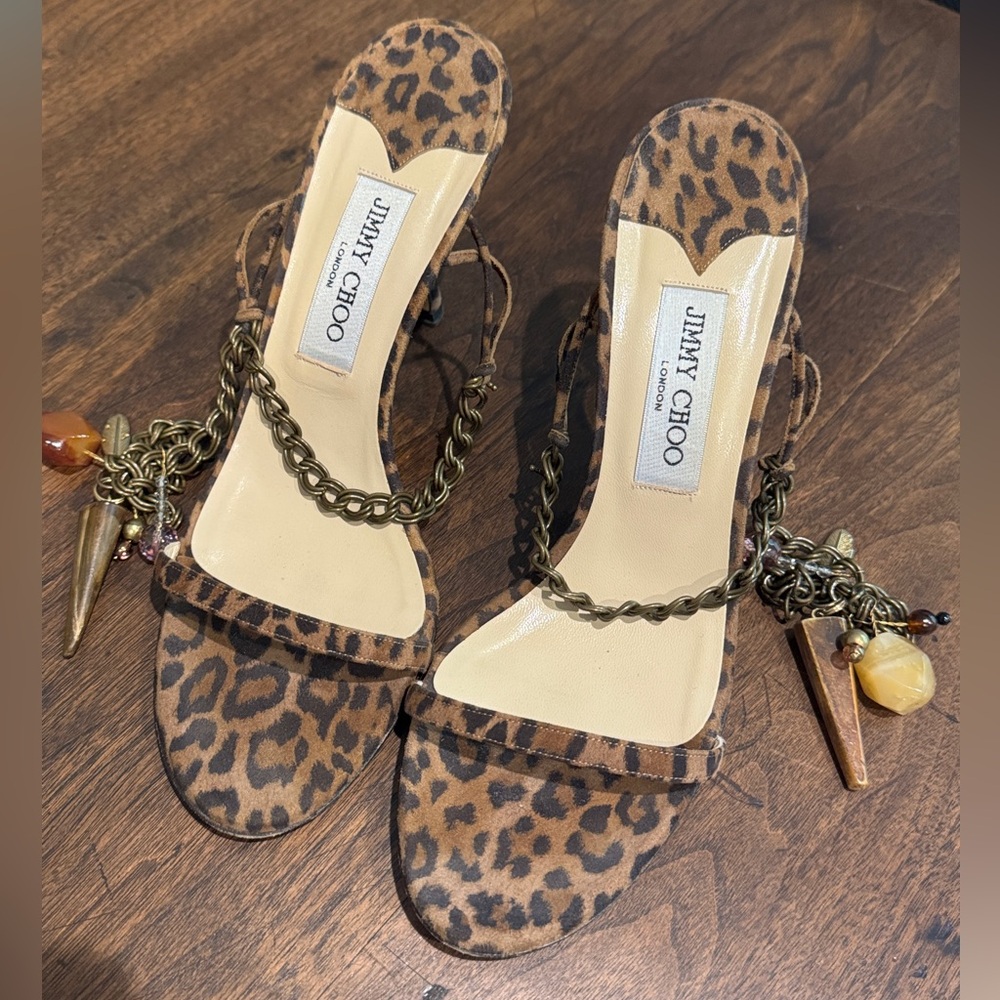 Authentic Jimmy Choo Heels Edin Charm Embellished Ankle suede leopard print